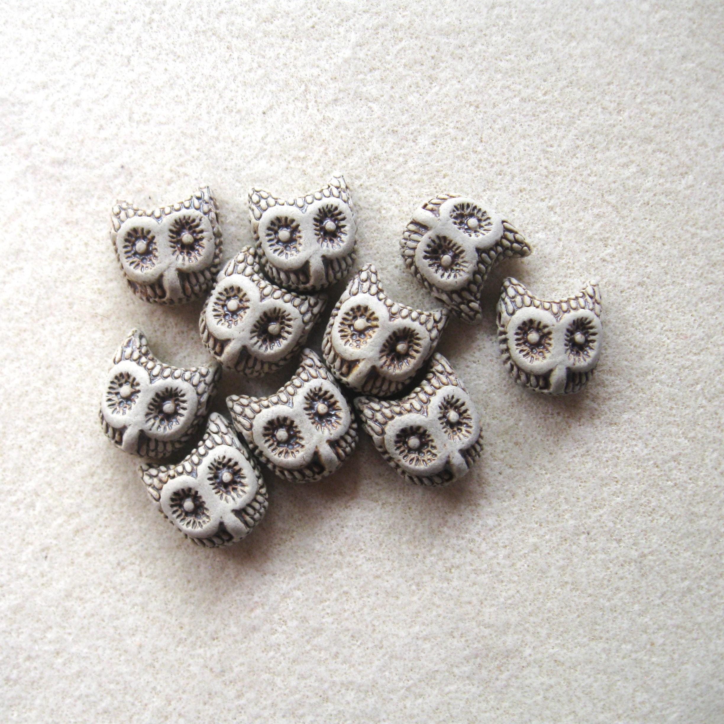 Peruvian Ceramics Owl  Head Bead, Craft Supplies, Jewelry Making Beads, (2)