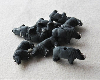 Gray Rhino  Rhinoceros  Beads, Peruvian Ceramic,Jewelry Making Beads, (2)