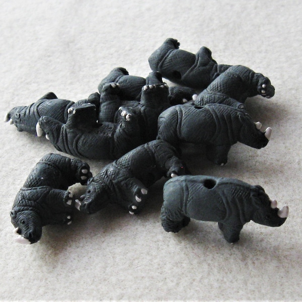 Gray Rhino  Rhinoceros  Beads, Peruvian Ceramic,Jewelry Making Beads, (2)