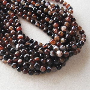 Brown Black Agate Round Gemstone Beads, Jewelry Making Beads, 8mm 15&quot; Strand
