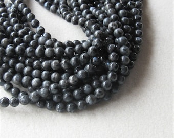 Larvikite Round Gemstone Beads, Jewelry Making Beads, Spectrolite, Black Labradorite,  8mm 15" Strand