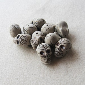 Peruvian Ceramic Spiral Skull Head Pendant Beads, Craft Supplies, Jewelry Making Beads, (2)
