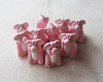 Pink Peruvian Ceramic Pig Beads, Jewelry Making Beads, (2)