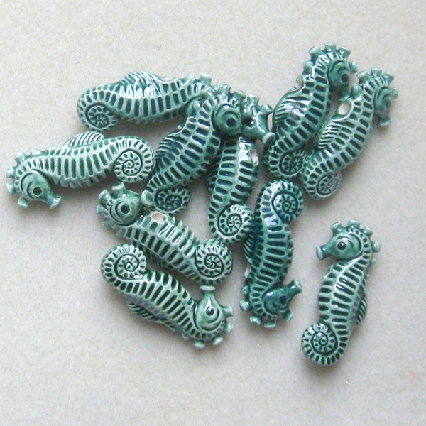 Peruvian Ceramics Seahorse Beads Necklace Focal Craft Supplies Jewelry Making Bead Supplies Ceramic Seahorse Beads Jewelry Supplies Set of 2