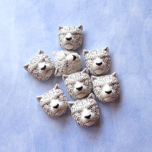 Peruvian Ceramics White Tiger  Head Pendant Bead Craft Supplies Jewelry Making Bead Supplies Ceramic Beads (2)