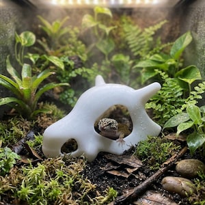 3D Printed Anime Skull Hideout | Bone White Reptile Cave for Gecko, Snake, Aquarium Decor