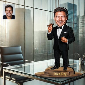 Statuetta in legno 3D personalizzata con caricatura sulla tua foto, gentiluomo, 007, regalo unico, fantastico arredo per casa e ufficio, divertente regalo da scrivania