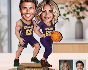 Personalized 3D Wooden Figure With Caricature of Your Photo, Couple Basketball Players, Unique Gift, Great Home, Office decor, Fun Desk Gift