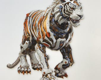 Rompecabezas de madera de Robo Tiger, colorido y artístico con piezas originales, regalo para adultos y niños, rompecabezas de formas únicas en caja de madera.