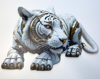 Rompecabezas de madera Cyber Tiger, colorido y artístico con piezas originales, regalo para adultos y niños, rompecabezas de formas únicas en caja de madera.