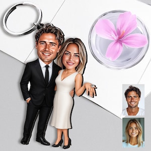 Portachiavi in acrilico personalizzato con la tua foto, idea regalo divertente, caricatura unica, coppia con anello, fidanzamento, momento felice, cartone animato divertente