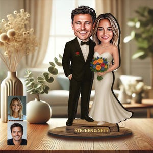 Statuetta in legno 3D personalizzata, caricatura basata sulla tua foto, coppia, giorno del matrimonio, regalo unico, ottimo arredo per casa e ufficio, divertente regalo da scrivania