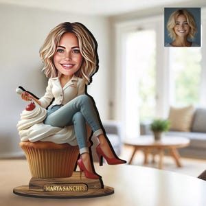 Statuetta in legno 3D personalizzata con la caricatura di un pasticcere dalla tua foto, regalo unico, fantastico arredo per la casa e l'ufficio, divertente regalo da scrivania
