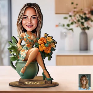 Statuetta in legno 3D personalizzata con il cartone animato di un fiorista tratto dalla tua foto, regalo unico, fantastico arredo per la casa e l'ufficio, divertente regalo da scrivania