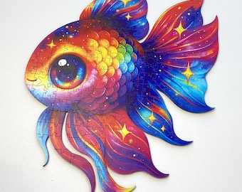 Rompecabezas de madera de pez mágico, rompecabezas artístico y caprichoso, regalo para adultos y niños, rompecabezas de formas únicas, rompecabezas con forma de animal