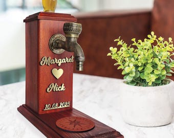 Personalisierter Massivholz-Getränkespender, geprägte Goldspiegel-Paarnamen, Whisky, Wodka, Spirituosenstand, Hausbarzubehör Pub-Schuppen