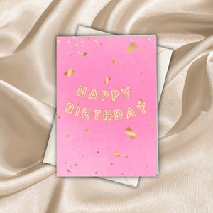 Rosa Geburtstagskarte mit goldenem Konfetti - Modernes Minimalistisches Design - Instant Download