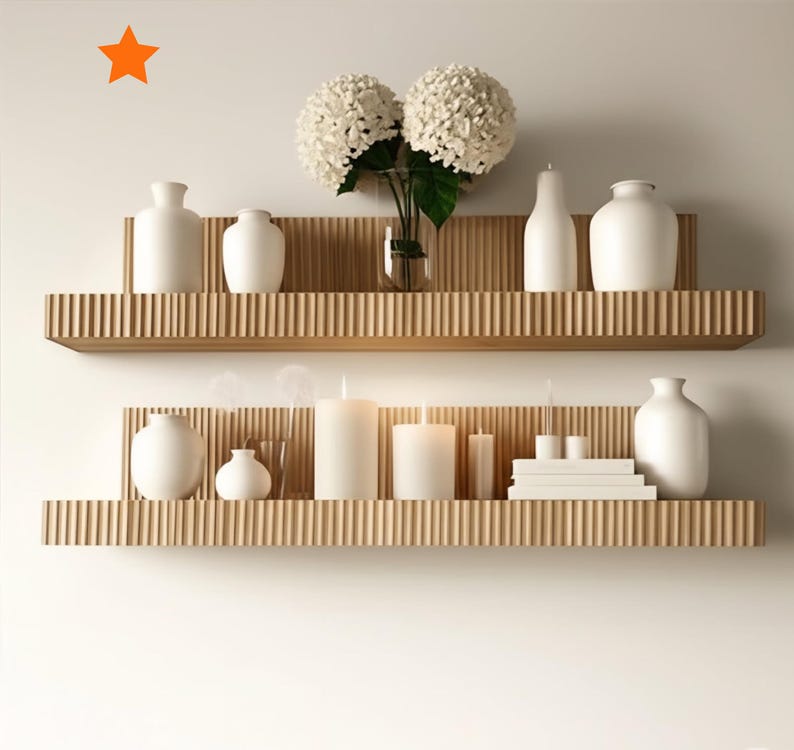 Custom Floating Fluted Shelf | Mid-century | Wall Shelf | Kitchen ...