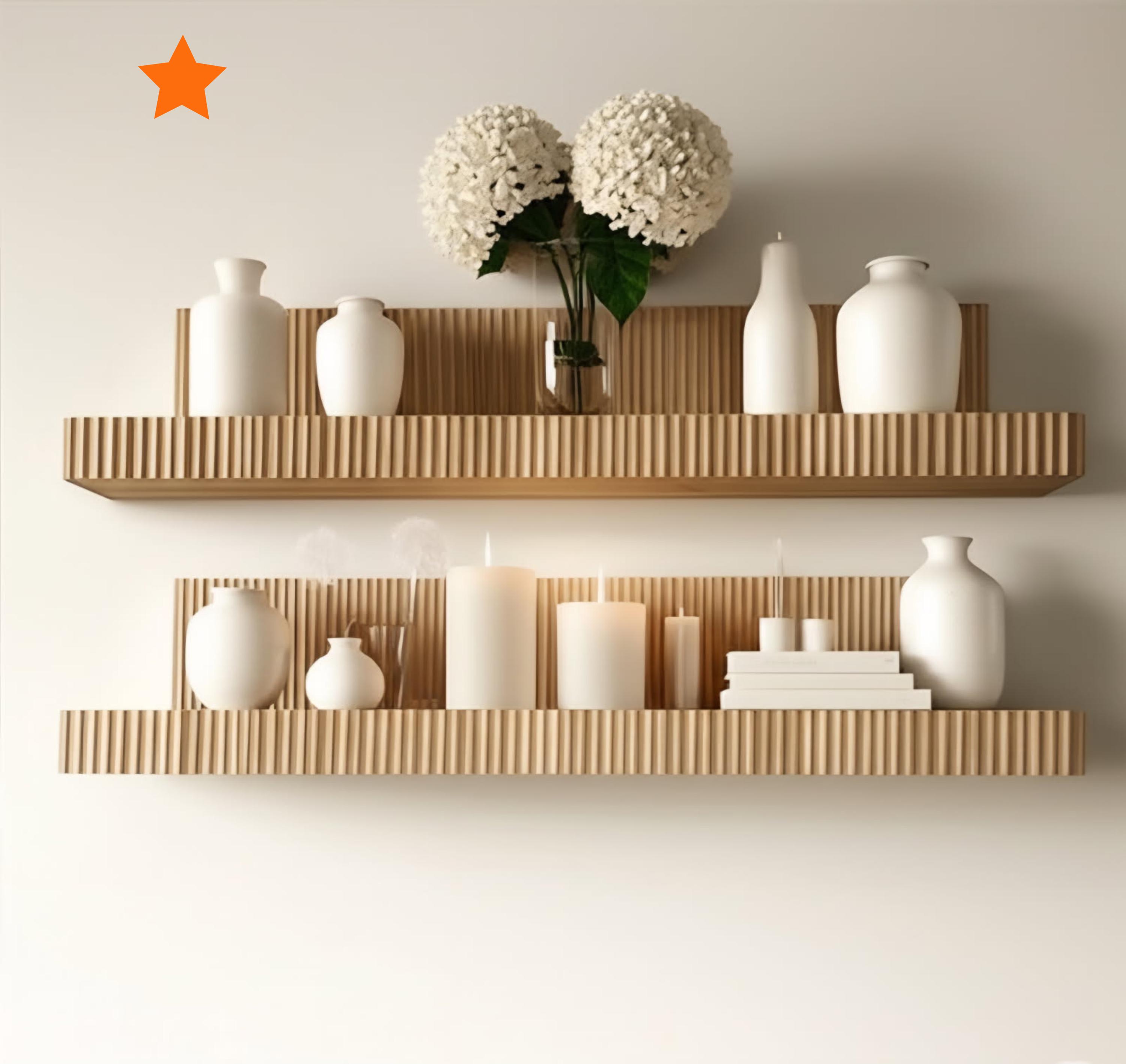 Custom Floating Fluted Shelf | Mid-Century | Wall Shelf | Kitchen Shelves | Floating Shelves | Unique | Custom | Vintage | Modern | Handmade