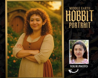 Retrato personalizado de Rosie Cotton Hobbit a partir de una foto / Póster de descarga digital / Regalo de cumpleaños para hija, hermana, madre y esposa / Arte de fan de ESDLA