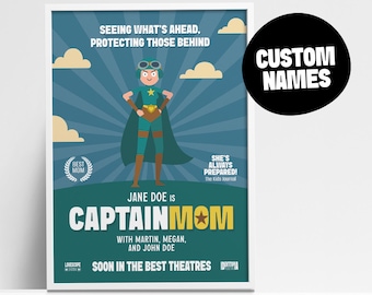 Póster personalizado de CaptainMom - Impresión artística digital personalizada de superhéroe - Regalo divertido para el Día de la Madre para mamás organizadas y fuertes