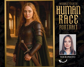 Retrato personalizado estilo doncella escudera de Éowyn / Póster de guerrera ESDLA de la Tierra Media / Descarga digital, regalo para mamá y esposa / Arte de fan de Tolkien