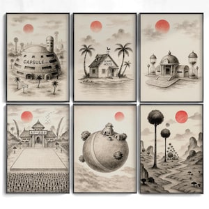 Póster de Dragon Ball Z / Arte mural de anime japonés en acuarela / Impresiones digitales de entrenamiento de Goku de Kame House Capsule Corp.