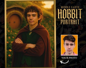 Retrato personalizado de Hobbit a partir de una foto / Póster de la Tierra Media / Descarga digital / Regalo de cumpleaños para hijo, hermano, padre, esposo / Arte de fan de Tolkien de ESDLA