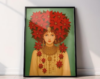 Póster de flores de nacimiento de diciembre / Descarga digital de flor de Pascua / Arte mural con flores del mes de nacimiento / Regalo de cumpleaños para ella / Decoración floral imprimible