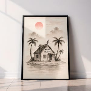 Dragon Ball Z Poster | Kame House Japanese Watercolor Anime Wall Art | Goku Training Digital Download Prints