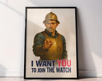 Póster de Mundodisco – Impresión de la Guardia de la Ciudad de Sam Vimes / Arte mural de fantasía de Terry Pratchett / Descarga digital