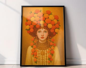 Póster de flores de nacimiento de octubre / Descarga digital de caléndula / Arte mural con flores del mes de nacimiento / Regalo de cumpleaños para ella / Decoración floral imprimible