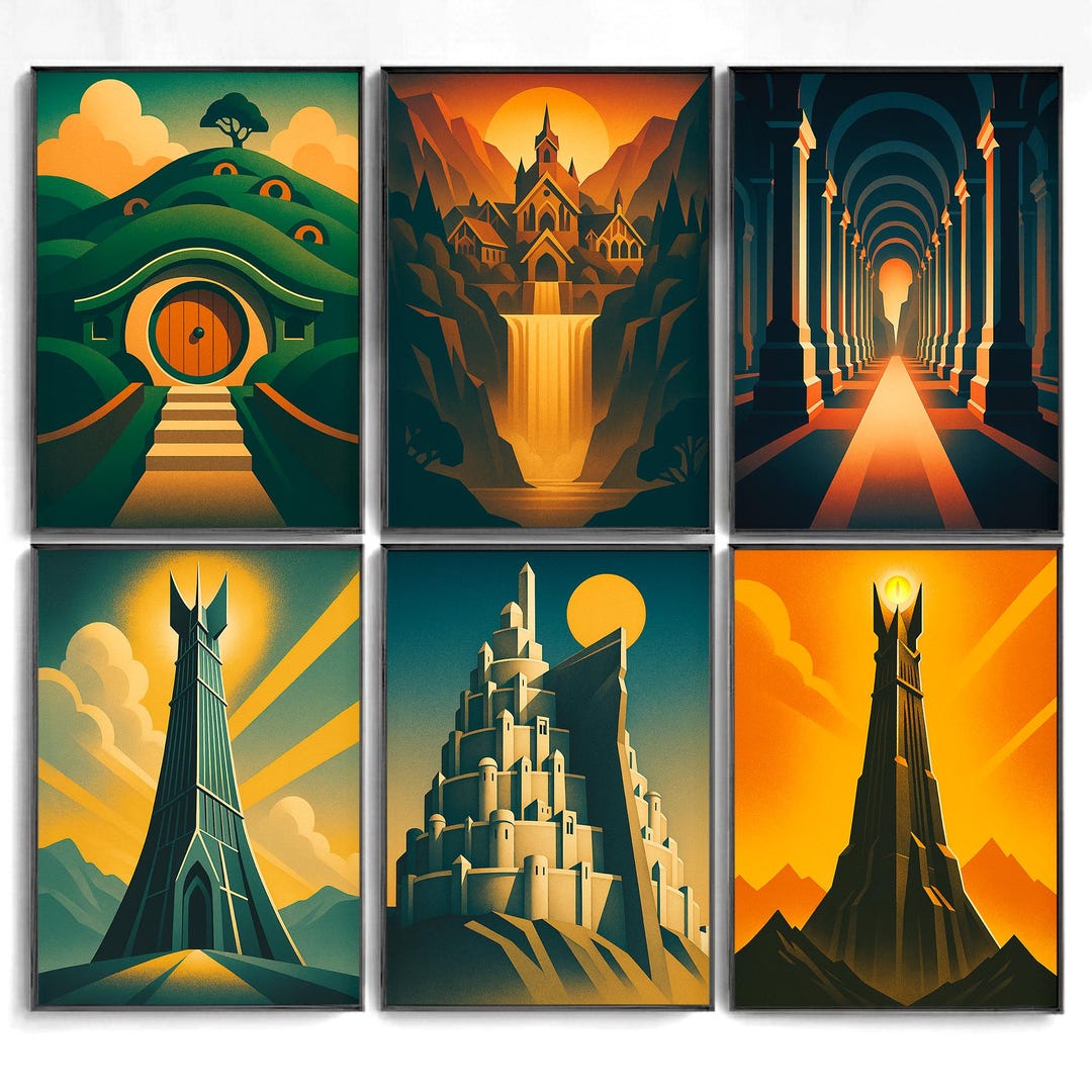 Lord of the Rings Poster Set – Art Deco Travel Prints | Isengard ...
