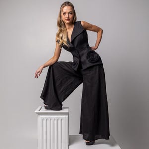 Black Linen Culottes for Women | Wide Leg Skirt Pants | High Waist Linen Pants | Custom Color Linen Pants