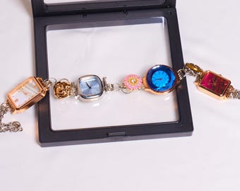 Four Watch Choker Necklace, Steampunk Timekeeper Collar, Adjustable Layered Chain, Vintage Gemstone Pendant, Adjustable Gothic Choker