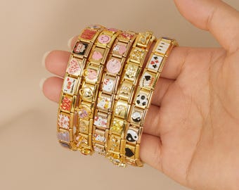 Handmade Gold Italian Charm Bracelet, Personalized Friendship Jewelry, Vintage Italian Bracelet, Gifts for Women, Birthday Gifts