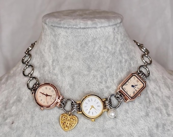 X111 Vintage Watch Choker Necklace | Pearl, Rose, Gothic Alt Jewelry
