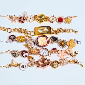 Pulsera de reloj punk dorado vintage / Pulsera de cadena moderna hecha a mano / Joyería de reloj steampunk / Armadura rebelde unisex / Pulsera de reloj de lujo Y2K