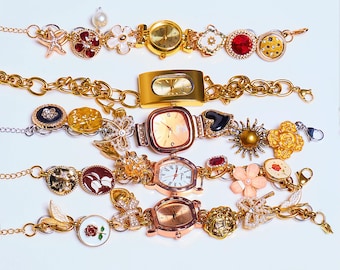 Vintage Gold Punk Uhr Armband | Handgemachte kantige Kette Armband | Steampunk Uhr Schmuck | Unisex Rebel Rüstung | Luxus Y2K Uhr Armband