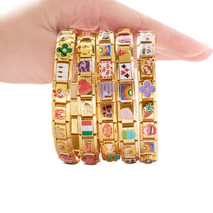 イタリアンゴールドチャームブレスレット | パーソナライズされたイタリアチャーム | ヴィンテージスタイルの調節可能なブレスレット | 彼女へのギフト