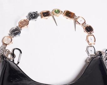 Punk Watch Face Bag Chain Strap, Mixed Vintage Timepieces & Charms, Gothic Adjustable Handle for Handbags, Totes and Shoulder Bags, Y2K Gift