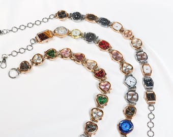 Vintage Steampunk Watch Bag Chain | Handmade Alt Punk Gift | Statement Jewelry for Bags and Belts | Heart & Round Timepiece Charm Accessory