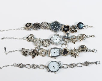 Silver Steampunk Watch Bracelet, Gothic Clock Bracelet, Handmade Dark Jewelry Gift, Unique Dial Watch Bracelet, Punk Retro Gift for Her