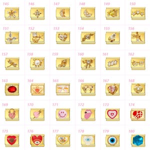 May include: A selection of gold-coloured charm pendants with diverse designs. The charms feature motifs such as stars, hearts, bows, and celestial bodies. Some charms are embellished with gemstones and crystals, offering a variety of styles.