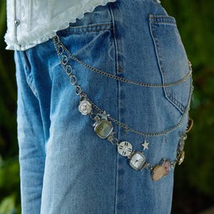 Dreilagige Uhr Taillenkette | Vintage Buntes Hosen Accessoire | Antike Zeitmesser Gürtelkette | Steampunk Geldbörse Kette | Jeanskette Y2K
