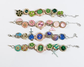 Multiple Styles Steampunk Watch Bracelet, Vintage Floral Charms with Unique Dial Watch, Handmade Timepiece Punk Jewelry Gift for Her