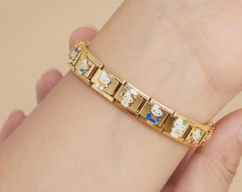 Custom Gold Italian Charm Bracelet, Personalized Friendship Jewelry, Vintage Italian Bracelet, Gifts for Women, Birthday Gift
