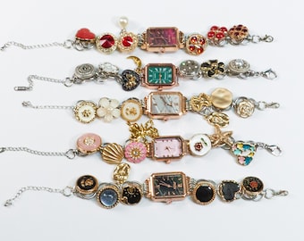 Vintage Watch Charm Bracelet, Gothic Steampunk Watch bracelet, Y2K Alt Aesthetic Clock Bracelet, Handmade Timepiece Jewelry, Trendy Gift