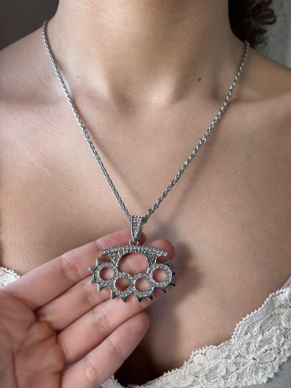 Y2K Knuckle Necklace | McBling 2000s Inspired Statement Chain | Glitter HeavenSent Jewelry | Edgy Mazzyjoya Aesthetic | Free Shipping