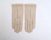oatmeal kid leather top stitch dress gloves size 6 7